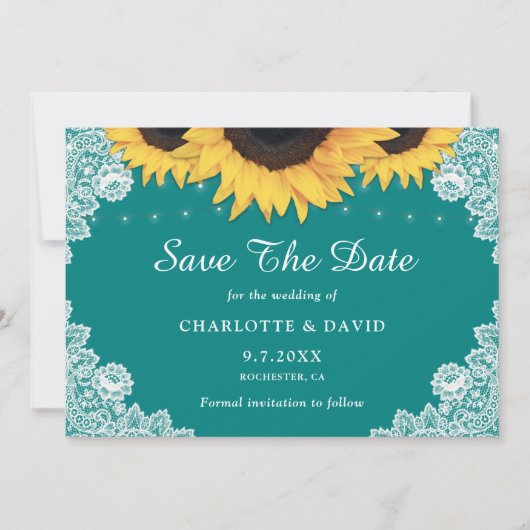 Rustige Blauwgroen zonnebloempjes bruiloft Save The Date (Voorkant)