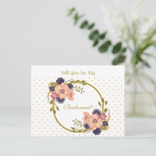 Rustige bloemen, ben je mijn Bridesmaid? Uitnodiging Briefkaart (Staand voorkant)
