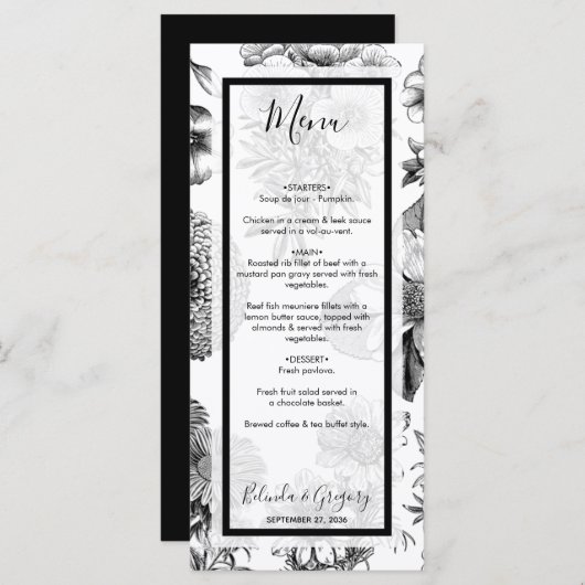 Rustige  bloemen bruiloft menu (Voorkant / Achterkant)