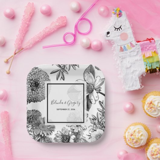 Rustige bloemen bruiloft papieren bordje (Feest)