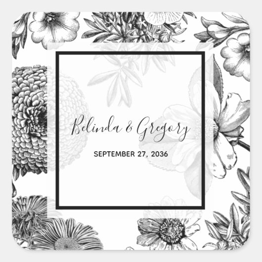 Rustige  bloemen bruiloft vierkante sticker (Voorkant)