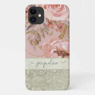 Rustige  bloemen, roze goudzout iPhone 11 hoesje