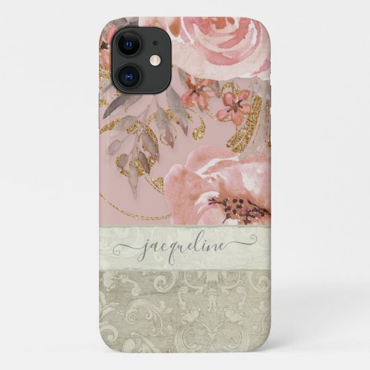 Rustige  bloemen, roze goudzout Case-Mate iPhone case (Achterkant)