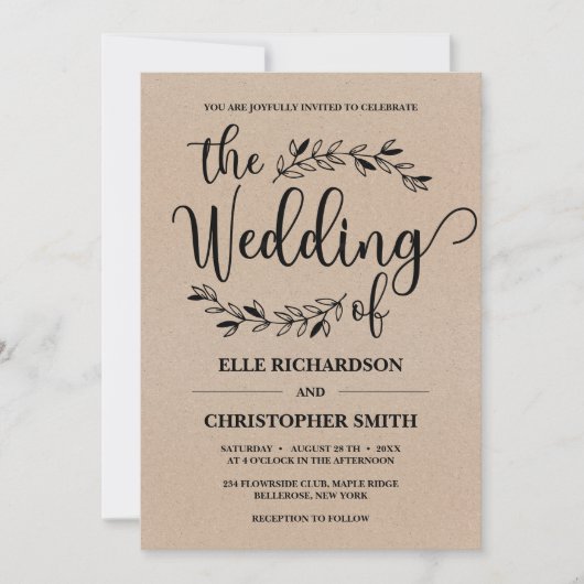 Rustige bloemsierplanten kraft paper bruiloft kaart (Voorkant)