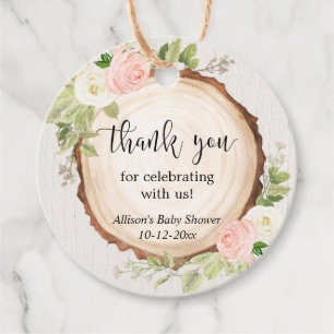 Rustige blos roze witte bloemenkind baby shower bedankjes labels