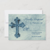 Rustige Blue Cross Distsed Wedding RSVP-kaarten RSVP Kaartje (Achterkant)