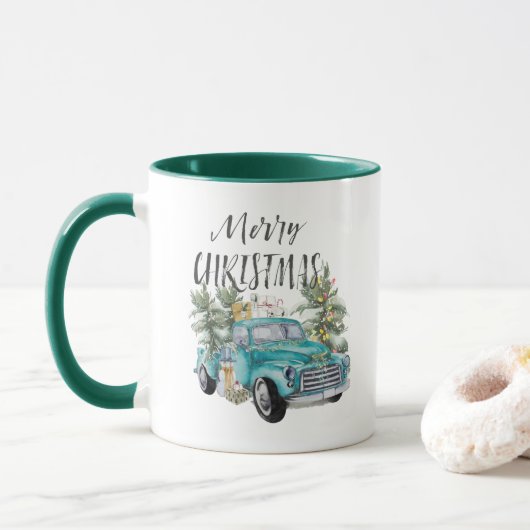 Rustige Blue Farmhouse Truck Mok kerst (Met donut)