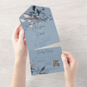 Rustige Blue Winter Foliage QR-code All In One Uitnodiging (Afscheurbaar)
