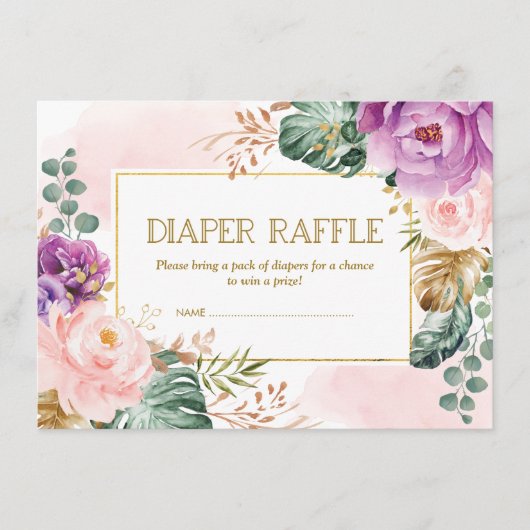 Rustige Blush Paarse Tropische Floral Diaper Raffl Informatiekaartje (Voorkant)