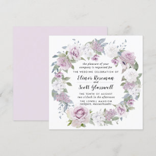 Rustige Blush Paarse White Floral Square Weddensch Kaart