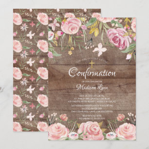 Rustige Blush Pink Floral & Gold Cross bevestiging Kaart