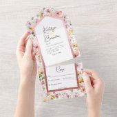 Rustige Blush Roze Wildbloemen Geen diner All In One Uitnodiging (Afscheurbaar)