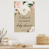 Rustige, blush white floral baby shower welkomstte poster (Keuken)