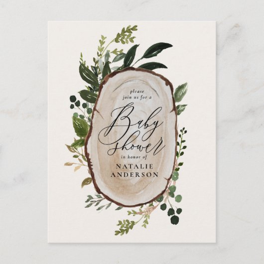 Rustige boerderij botanisch script baby shower aankondigingskaart (Voorkant)
