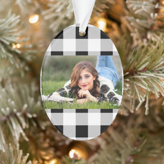 rustige boerderij chic black and white plaid ornament (Boom)