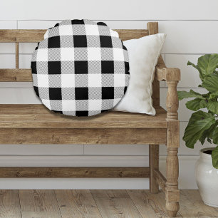 rustige boerderij chic black and white plaid rond kussen