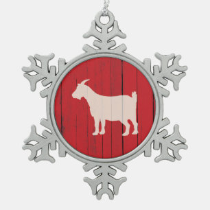 Rustige Boerderij Geitte Red Barn Wood Panel Tin Sneeuwvlok Ornament