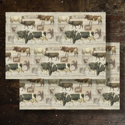 Rustige Boerderij Koe Wooden Farmhouse Pattern Dec Tissuepapier