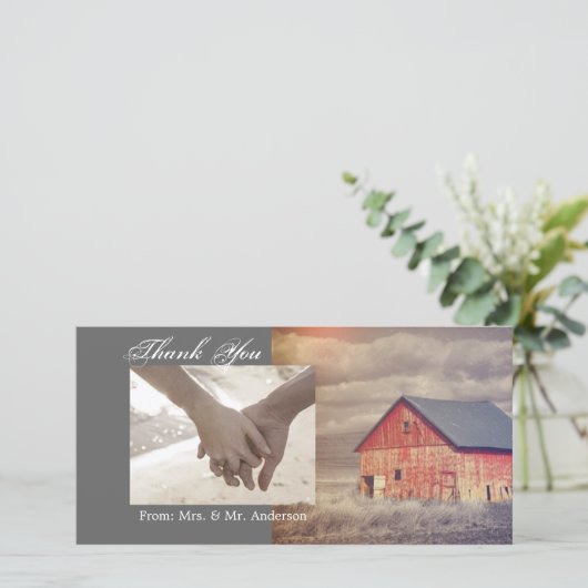 Rustige boerderij Roodbarnbruiloft Bedankkaart (Staand voorkant)