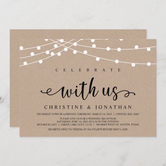 Rustige Boerderij String Lights, Kraft Wedding Elo Kaart (Voorkant / Achterkant)