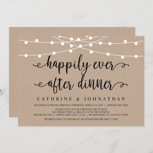 Rustige Boerderij String Lights, Kraft Wedding Elo Kaart (Voorkant / Achterkant)