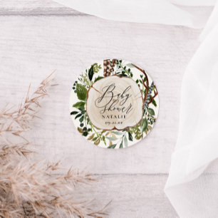 Rustige boerderijschors botanisch baby shower ronde sticker