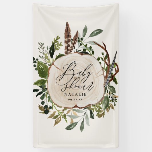 Rustige boerderijschors botanisch baby shower spandoek (Verticaal)
