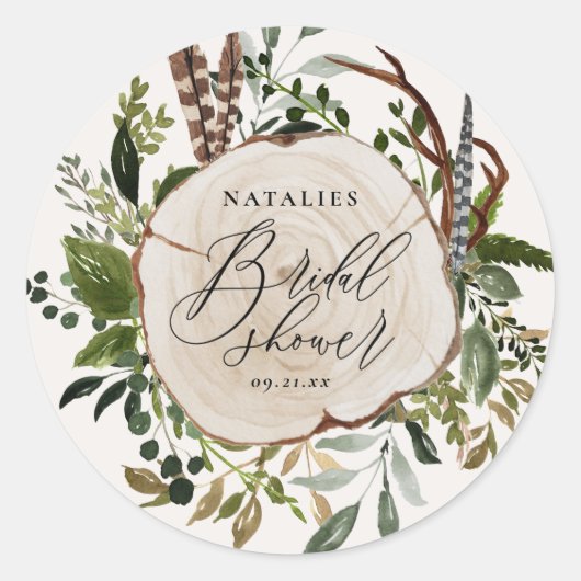 Rustige boerderijschors botanisch vrijgezellenfees ronde sticker (Voorkant)