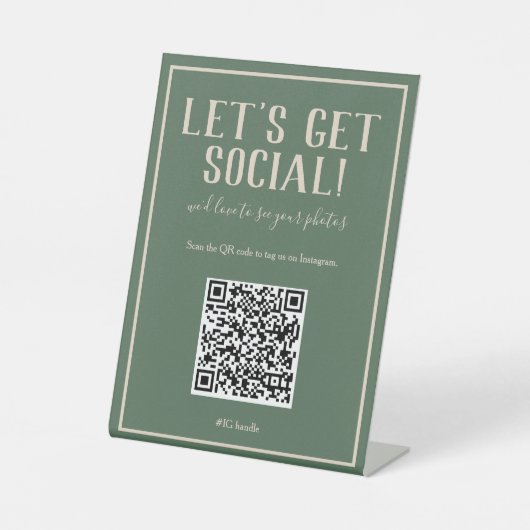 Rustige Bohemen Groene QR Code Social Media Sign Reclamebord Met Voetstuk (Voorkant)