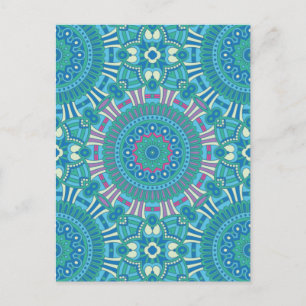 Rustige Bohemische Geometrische Mandala Blue Paars Feestdagenkaart