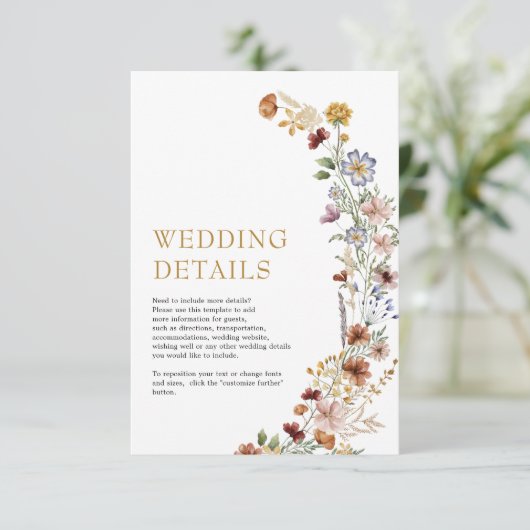 Rustige Bohemische wilde bloem - bruiloft - detail Informatiekaartje (Staand voorkant)