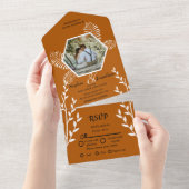 rustige boho verbrand oranje bruiloft all in one uitnodiging (Afscheurbaar)