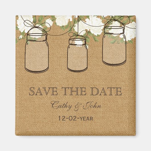 Rustige bolap iory rozen mason jar save the Date Magneet (Voorkant)