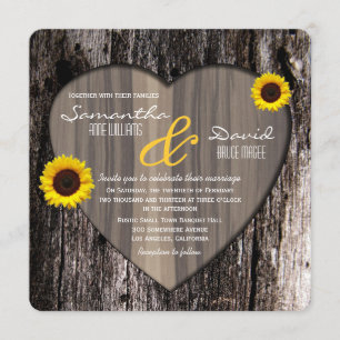 Rustige boomschors Heart en Sunflower Wedding Kaart