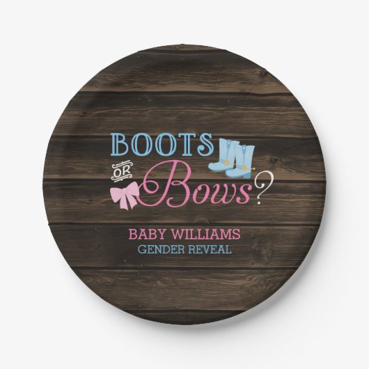Rustige Boots of bows Gender onthulling Baby showe Papieren Bordje (Voorkant)