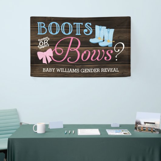 Rustige Boots of bows Gender onthulling Baby showe Spandoek (Beurs)
