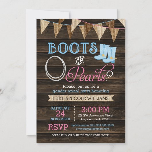 Rustige Boots of parellen Baby shower onthullen Kaart (Voorkant)