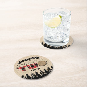 Rustige bosbok Pset Lumberjack Boys 2e verjaardag Ronde Kartonnen Onderzetter