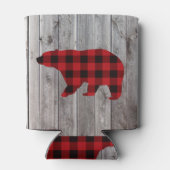 Rustige bosgrond beer met rode buffelplaat blikjeskoeler (Achterkant)