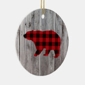 Rustige bosgrond beer met rode buffelplaat keramisch ornament (Rechts)