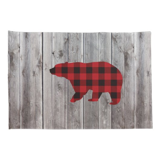 Rustige bosgrond beer met rode buffelplaat kussensloop (Achterkant-Rechts)