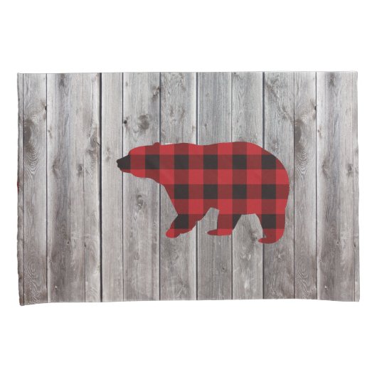 Rustige bosgrond beer met rode buffelplaat kussensloop (Voorkant-Rechts)
