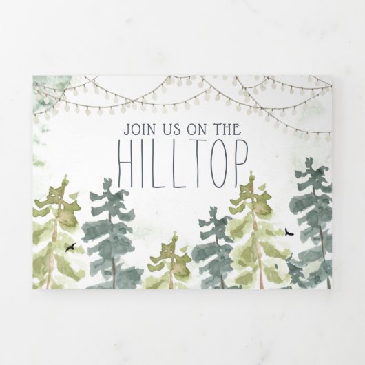 Rustige Bossen Barn Wedding | Tri-Fold-uitnodiging Drieluik Uitnodiging (Cover)