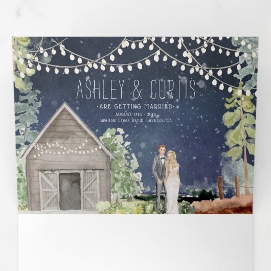 Rustige Bossen Barn Wedding | Tri-Fold-uitnodiging Drieluik Uitnodiging (Binnenzijde eerst)