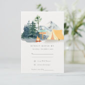 Rustige Bossen Camping Mountain Wedding RSVP Kaartje (Staand voorkant)