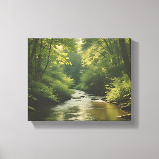 "Rustige bosstroom - Premium Natuur W Canvas Afdruk