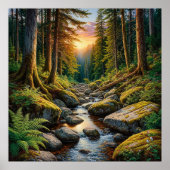 Rustige bosstroom tijdens zonsondergang poster (Voorkant)