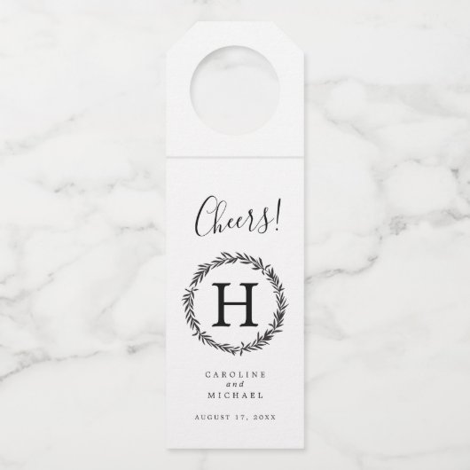 Rustige botanische baard legant bruiloft monogram flessenhanger (Voorkant)