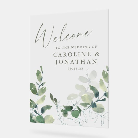 Rustige botanische Eucalyptus aangepaste bruiloft Acryl Bord (Hoek)