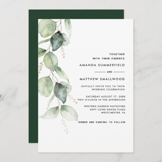 Rustige botanische Eucalyptus Greenery Wedding Kaart (Voorkant / Achterkant)